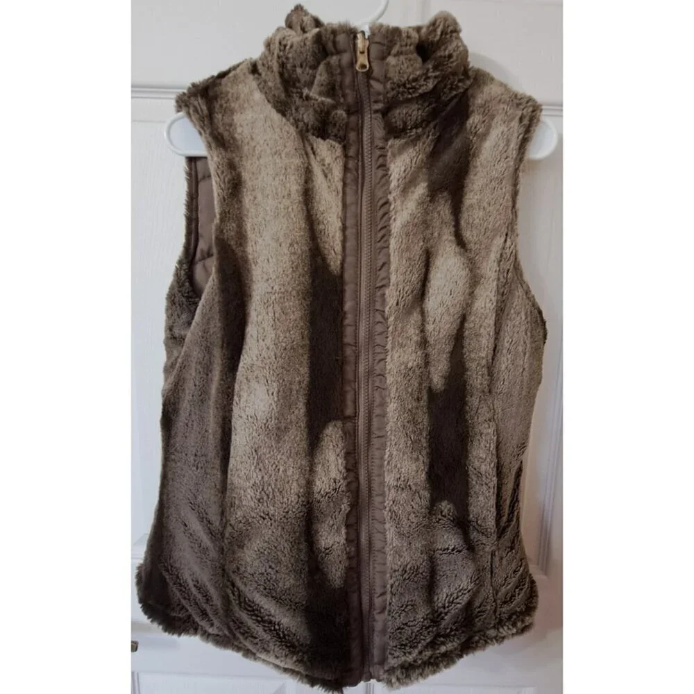 Valerie Stevens S Reversible Faux Fur/Quilted Puffer Full Zip Vest